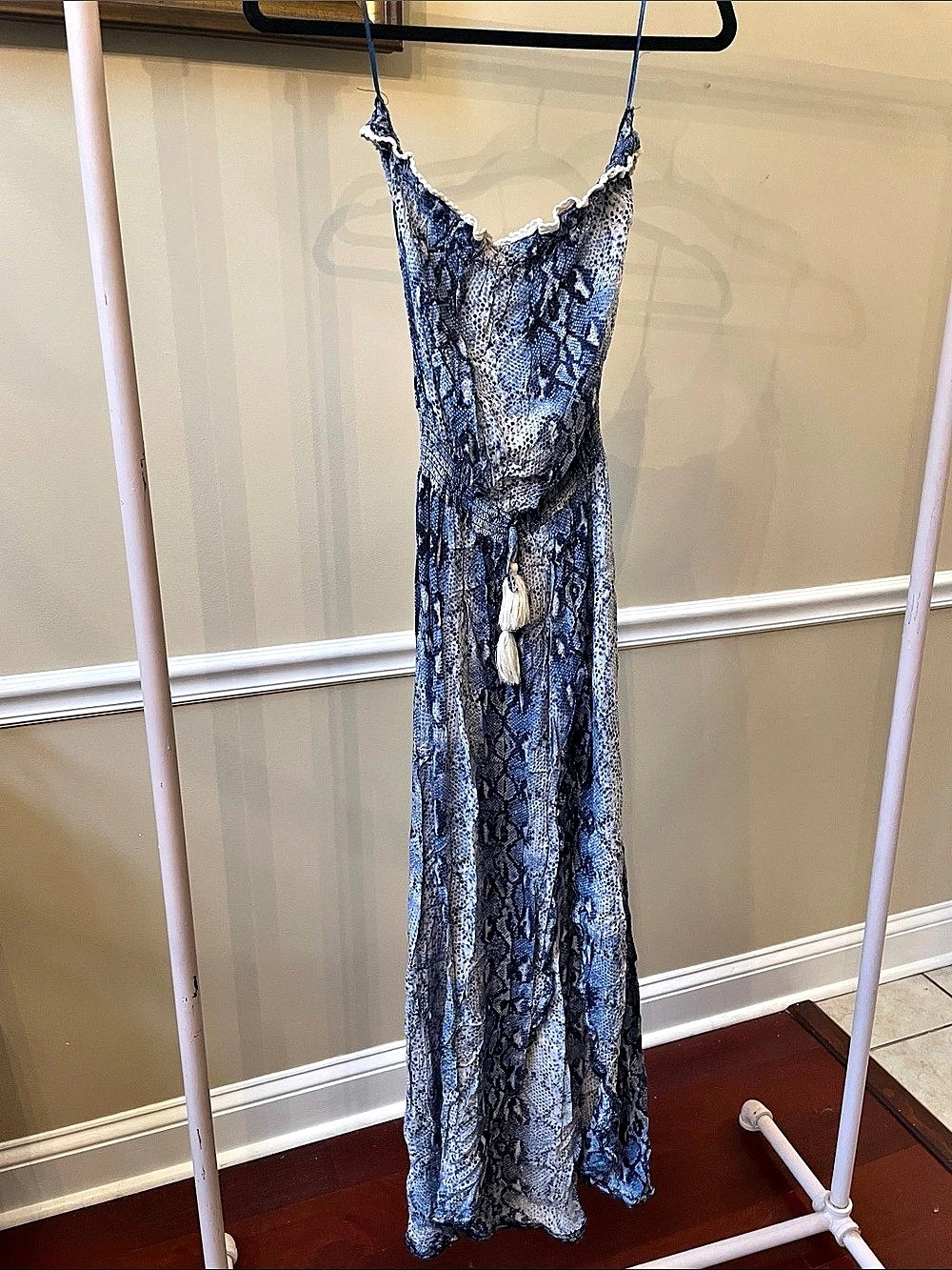 Blue & White Snake Print Maxi Dress Like New